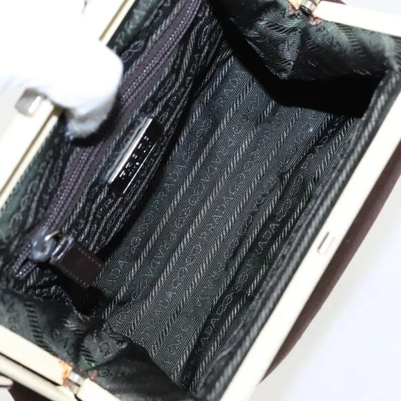 PRADA Hand Bag Canvas Silver Brown - Picture 13 of 15